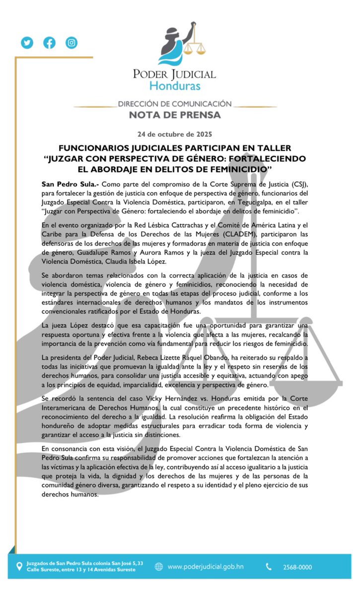 PJdeHonduras's tweet image. Funcionarios Judiciales participaron en el taller “Juzgar con Perspectiva de Género: Fortaleciendo el abordaje en delitos de Feminicidio”, reafirmando el compromiso del #PoderJudicial con una Justicia Equitativa, Inclusiva y con Enfoque de Género.