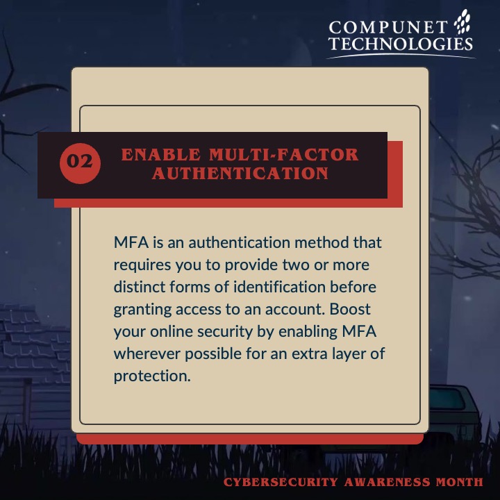 CompunetTech's tweet image. A great password alone can only go so far, the next level to up your security game is Multi-Factor Authentication (MFA). This extra layer of protection makes it that much harder for unauthorized individuals to access your information.