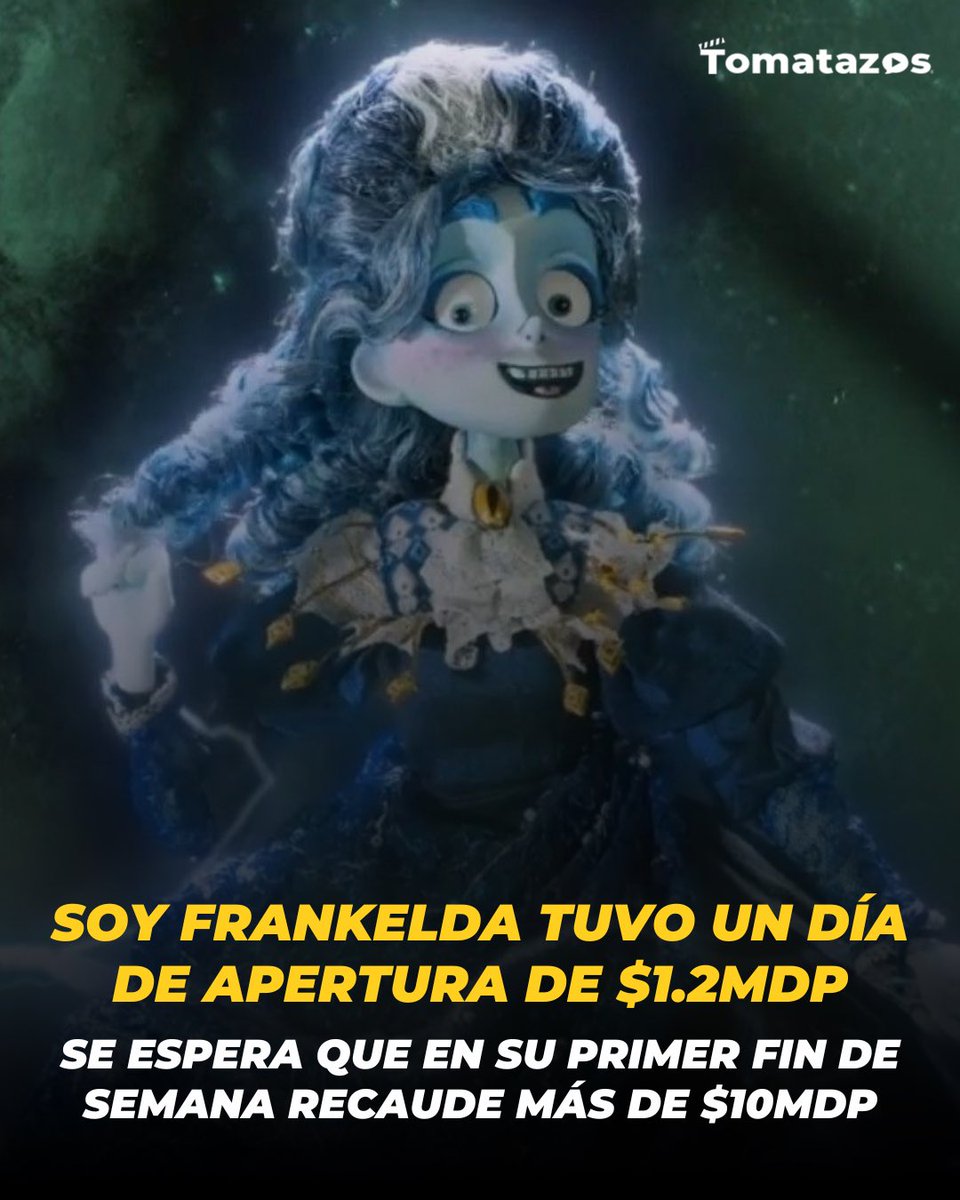 BREAKING 🚨 #SoyFrankelda tuvo un debut de $1.2MDP en la taquilla mexicana. Se espera que el proyecto animado en stop motion tenga un día de apertura de $10-12MDP.