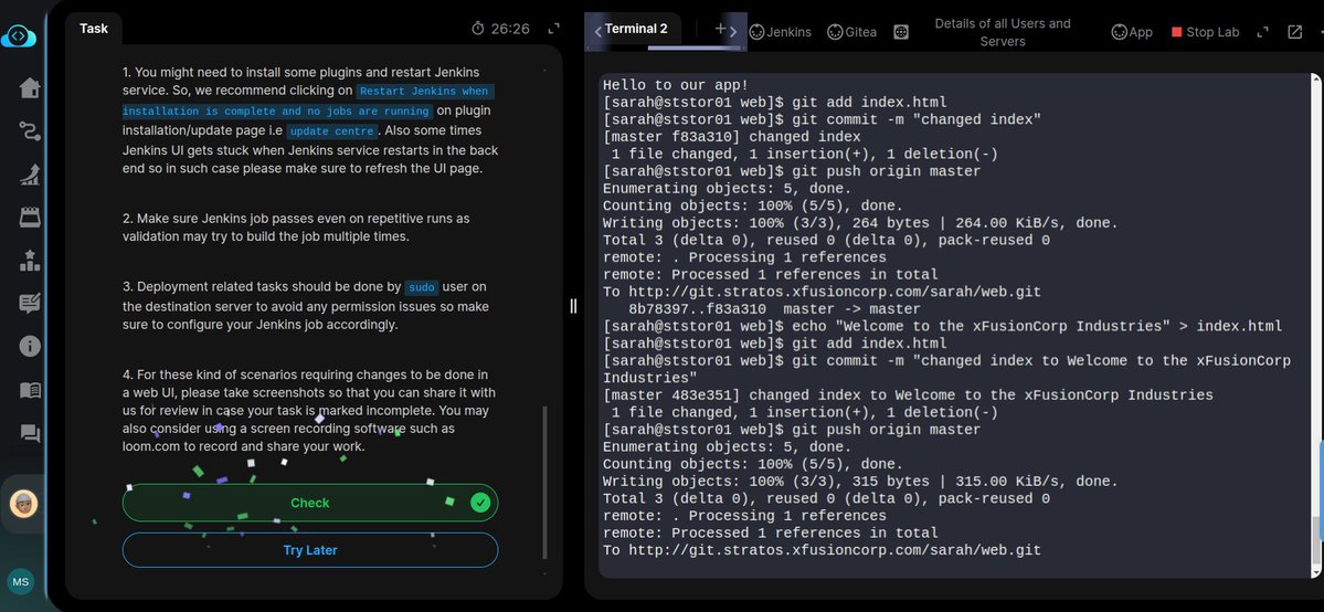 Menna_Salah03's tweet image. Day 79โ
๐of #100daysofdevops
I finally solved it! The screenshots show that the pushed code have been updated everywhere: the local, remote repos and deployed successfully
2 more Jenkins tasks to go ๐ฅณ! 
@KodeKloudHQ #Jenkings #automation