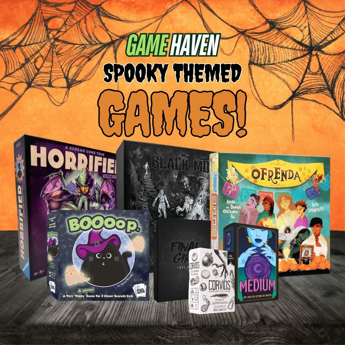 yourgamehaven's tweet photo. Trick-Or-TREAT yourself to a new spooky game for a fun Halloween game night! Game Haven has what you need for the perfect themed game to get you in the holiday spirit! 

https://t.co/3XfAIJWAd2 https://t.co/25FRtcNNKC