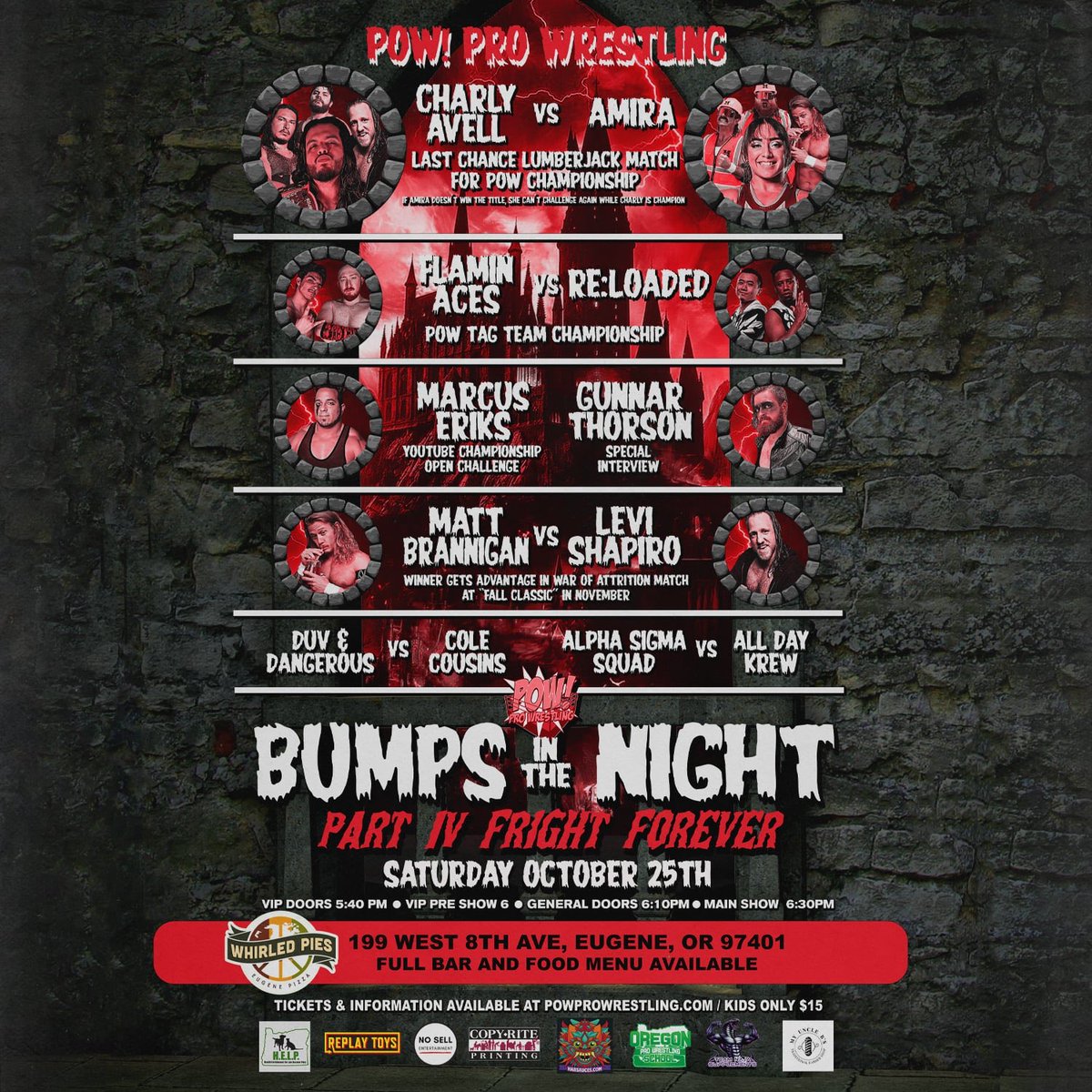 We’re just one sleep away from “Bumps In The Night IV: Fright Forever” LIVE from Whirled Pies in Eugene! 

Limited General Admission seats remain!

powprowrestling.com