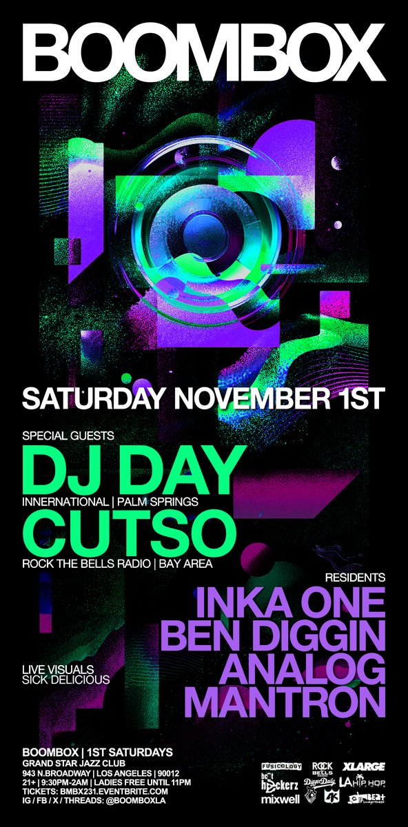 [SAT.11/1] <a href="/BoomboxLA/">BOOMBOX</a> returns w/ turntable killers #DJDAY + @CUTSO! the baddest dude to ever come out of Palm Springs + our insanely talented Bay Area brother = a loaded evening of DJ goodness! grab DISCOUNT PRESALE TICKETS now. do not sleep, fam!
TICKETS: bmbx231.eventbrite.com