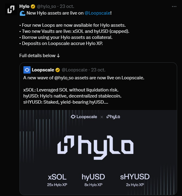 Yesterday, <a href="/hylo_so/">Hylo</a>  and <a href="/Loopscale/">Loopscale</a>  announced some new vaults where you can now farm 2x1

The tokens you can put in the vault are xSOL and hyUSD

They give you a bigger multiplier and all that, but where does the APY they’re offering come from, and why is xSOL at 0% right now?