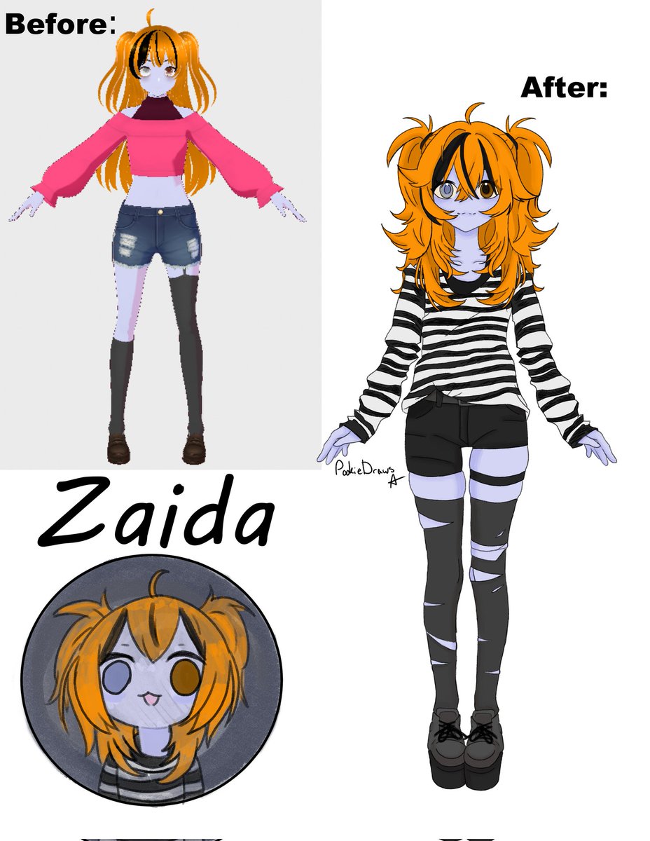 PookieDraws's tweet image. Day 24 - Character redesign 
Designed to redesign my old vtuber from 2022!! Shes a zombie named Zaida! #Cringetober2025 #vtuber #myartwork #digitaldrawing #characterdesign #redesign