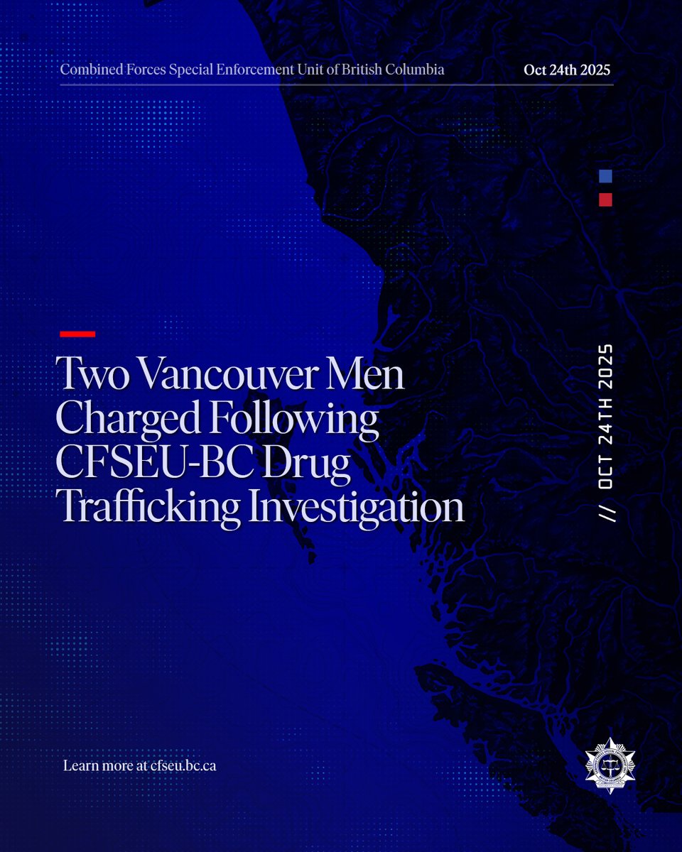 cfseubc's tweet image. 💊 CFSEU-BC charges two Vancouver men after fentanyl trafficking investigation.
Seized: 3kg fentanyl, 10oz meth, 6oz cocaine, $3K cash.
🔗 bit.ly/4o6dRUe
#CFSEUBC #ATTF #PublicSafety