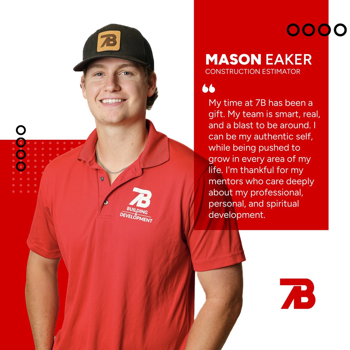 Let’s hear it for teammates who make you excited to come to work every day! This month, we spotlight Chris Perez and Mason Eaker for leading with heart, excellence, and consistency.

Thank you both for leading with heart and helping us build something special at 7B!
