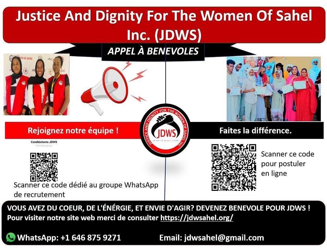 jdwsahel's tweet image. Rejoignez la JDWS ! 

Les femmes du Sahel se battent pour leur dignité. Ne faites pas que compatir, agissez ! Votre engagement (même à distance) est crucial.

➡️ Postulez en ligne ou rejoignez notre groupe de recrutement :

WhatsApp : chat.whatsapp.com/HgRUT5CURw67CD…
#JDWS #Bénévolat