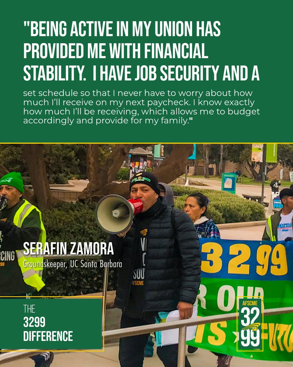 AFSCME Local 3299 (@afscme3299) on Twitter photo Serafin never has to guess what his paycheck will look like. With a secure schedule and guaranteed hours, he can plan, budget, and take care of his family
#3299difference #3299strong #afscme3299 #financialfreedom #whenwefightwewin #unionworker #laborunion #labormovement Serafin never has to guess what his paycheck will look like. With a secure schedule and guaranteed hours, he can plan, budget, and take care of his family
#3299difference #3299strong #afscme3299 #financialfreedom #whenwefightwewin #unionworker #laborunion #labormovement