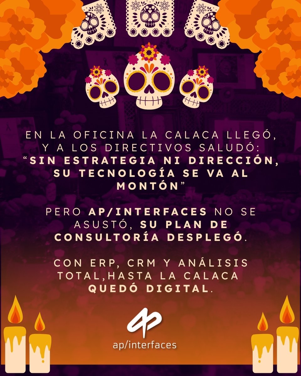 APinterfaces's tweet image. Este #DíaDeMuertos celebramos con humor y recordamos que una consultoría bien diseñada convierte sistemas en aliados, ERP y CRM en herramientas de crecimiento, y cualquier proceso en una operación digital eficiente.

Conoce nuestras soluciones: apinterfaces.mx
