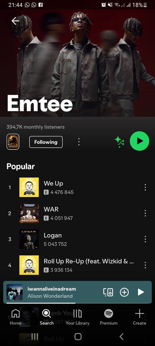 FebruaryDrew's tweet image. 394,7k spotify monthly listers and War is  on 4M streams on spotify ..@emteerecords👑 is cruising nicely  ..awudedele i Streets aint safe big HUSTLE 😭😥😣..featuring @Saudi_rsa and @MochenRSA