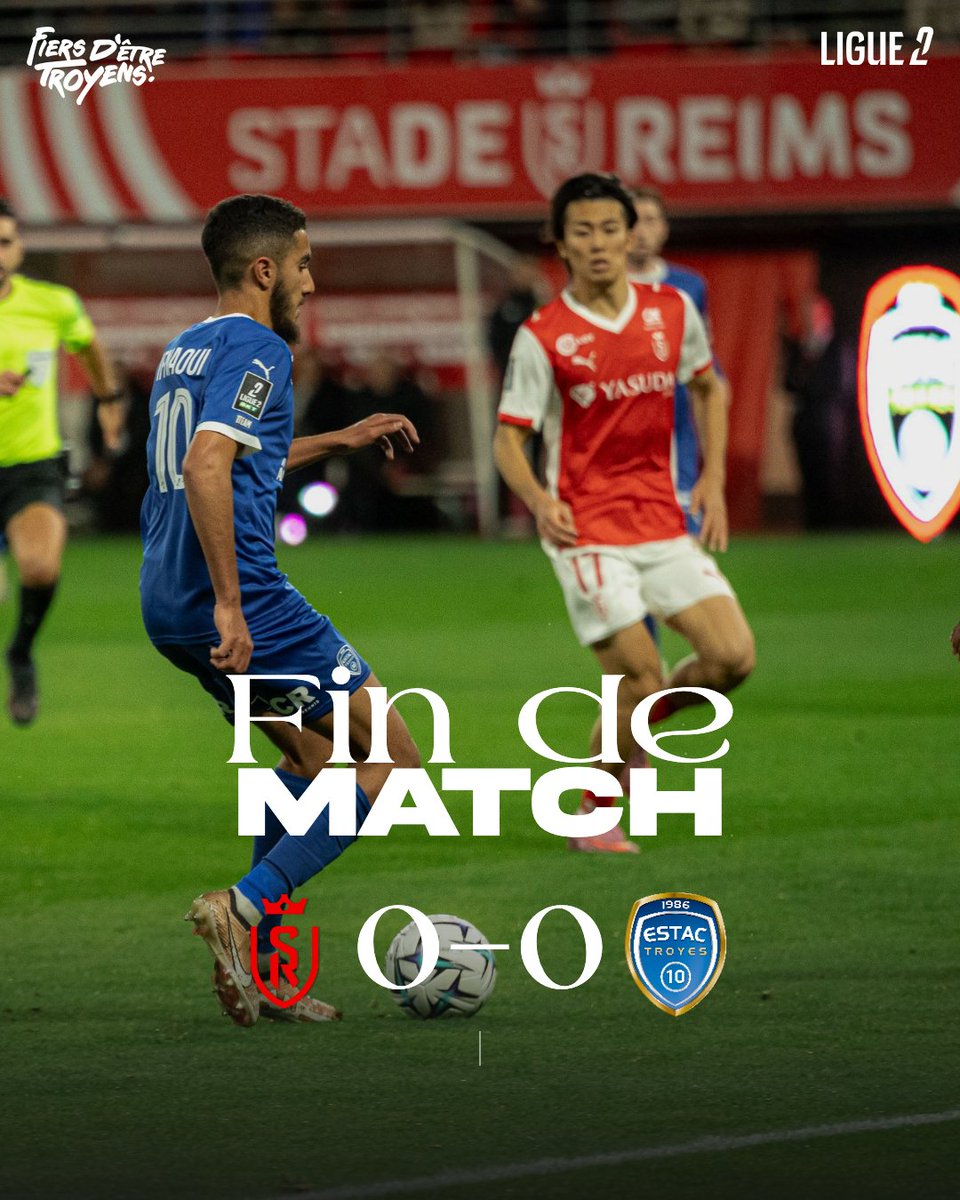 estac_officiel's tweet photo. ⌚️90+4': 𝐅𝐢𝐧 𝐝𝐮 𝐦𝐚𝐭𝐜𝐡 🔚

L'ESTAC ramène un point important de Reims. Nos Troyens sont toujours en tête de @Ligue2BKT à l'issue de la rencontre. 🏆

#SDRESTAC 0️⃣-0️⃣ https://t.co/m6daojLgiy