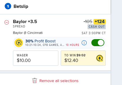 LocksAllDay's tweet photo. CFB profit boost Baylor +3.5 Looking solid 🔥 https://t.co/W8eaa3Tpdf
