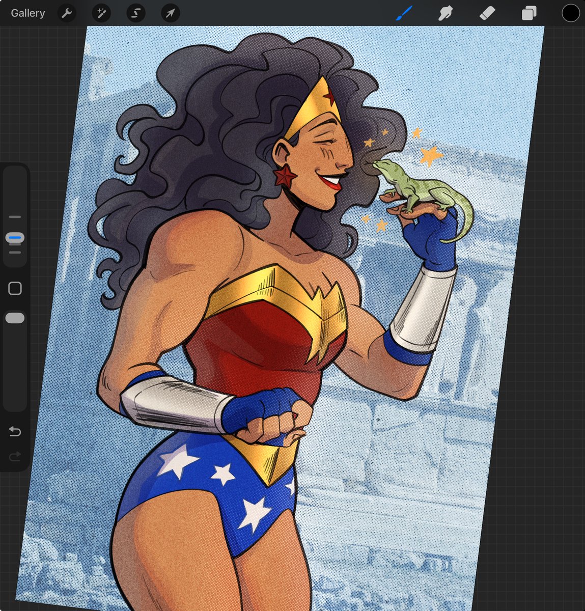 Another Wonder Woman I did the other day, her interactions with lizards is very special to me ok