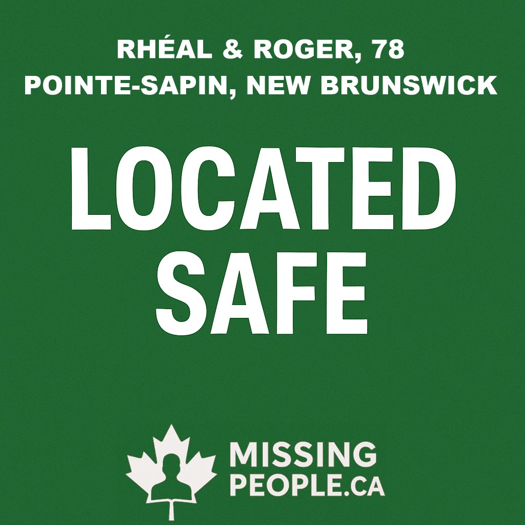 Missing_CA's tweet photo. ✅ LOCATED – RHÉAL & ROGER, 78
The two 78-year-old men from Pointe-Sapin, New Brunswick who were reported missing on October 23, 2025, have been located safe.
The RCMP thanks the public for their assistance and cooperation.
#Located #PointeSapin #NewBrunswick #MissingMen #CommunityUpdate #MissingPeopleCanada