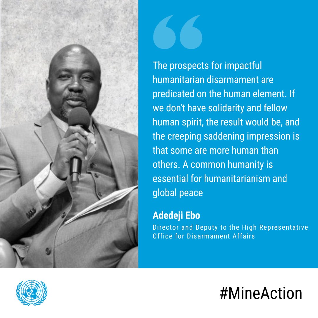 UNMAS's tweet image. In UNMAS &amp;amp; @UN_Disarmament Side Event during 1st &amp;amp; 4th Committee on the SG's Campaign on Humanitarian #Disarmament &amp;amp; #MineAction, Deputy to the High Representative @UN_Disarmament Adedeji Ebo @AdedejiEbo asked whether Member States "have the courage to find the common humanity"