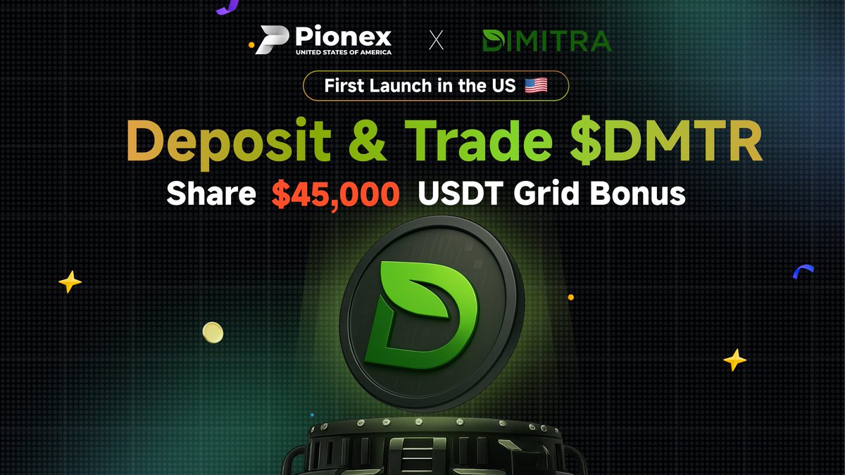 strdzset's tweet photo. 🎉We’re celebrating the First US Launch of $DMTR @dimitratech on #PionexUS 🇺🇸

📈Deposit &amp; trade $200 in $DMTR to share a $45,000 USDT Grid Bonus!

⬇️Join now and be part of the future of agri-tech 🌱
🔗 https://t.co/12LTetmraW

#DMTR #Crypto #vra #btc https://t.co/h5UysJp4ah