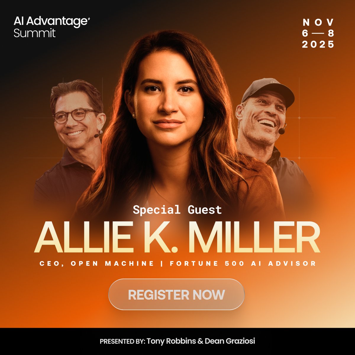 I’ll be joining <a href="/TonyRobbins/">Tony Robbins</a>, <a href="/deangraziosi/">Dean Graziosi</a>, and seven AI experts for what could be the biggest AI event of 2025. Wanna come?

➡️ The AI Advantage Summit is on November 6-8

It’s 100% free and 100% remote and 99% fun (okay, fine 100%).

This event is built around one big reality