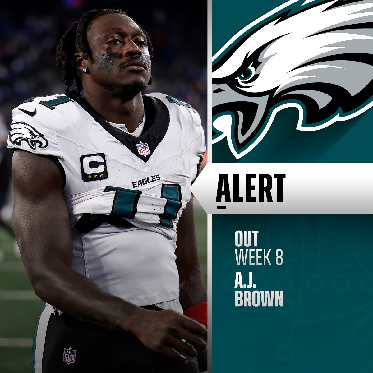 Eagles WR A.J. Brown (hamstring) out Sunday vs. Giants.