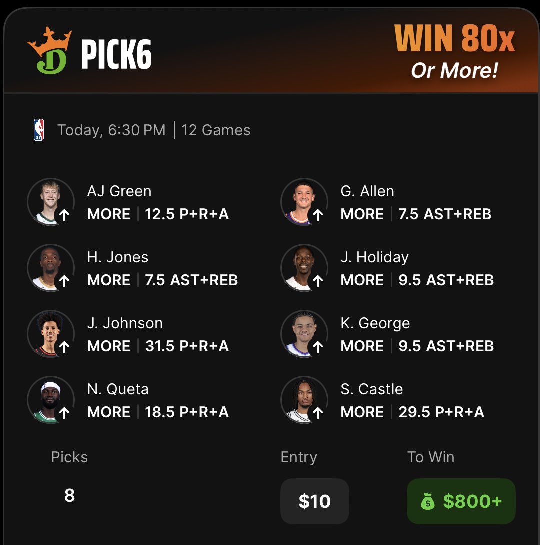 TheLibraMonster's tweet photo. Gonna try to run it up again. The Mrs wants to go to Europe…🤷🏾‍♂️
#GamblingX #GamblingTwitter #GamblingCommunity #Pick6 https://t.co/G3Apme6qPt