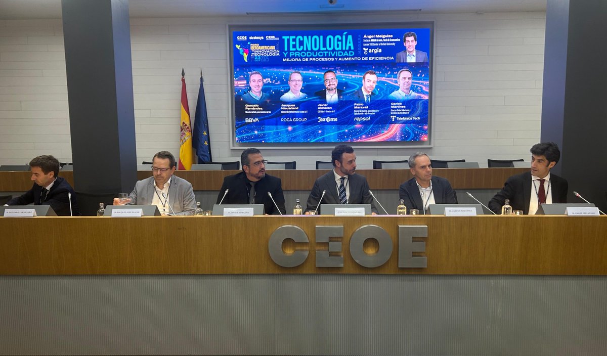 <a href="/stratesys/">stratesys</a> <a href="/CEOE_ES/">CEOE</a> <a href="/Vicmunro/">Victor Munoz</a> <a href="/josecdiez/">José Carlos Díez</a> <a href="/bbva/">BBVA</a> <a href="/JoseCuervo/">Jose Cuervo</a> <a href="/Repsol/">repsol</a> <a href="/MBalmaseda/">Manuel Balmaseda</a> La #IA tendrá el impacto sobre la productividad que muchos (y los mercados) desean si cumple 3 i-es: 
Industrial
Integrada
Inteligente

Magnifico panel con lideres tech de empresas globales de comercio, energía y finanzas. Gracias <a href="/stratesys/">stratesys</a> por la invitación a <a href="/argiagte/">argia</a>