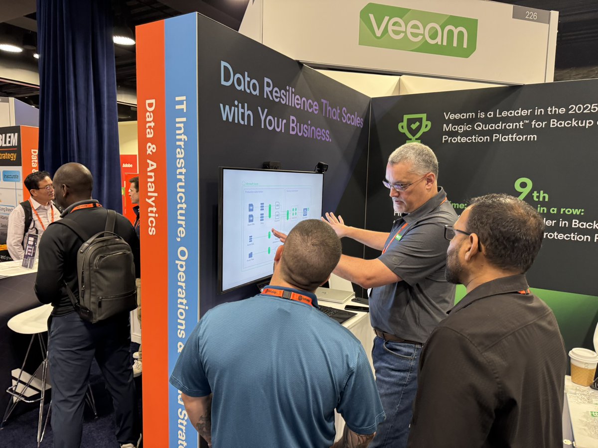 Veeam's tweet photo. Wrapped up an amazing week at #GartnerSYM in Orlando! Great chats, live demos, a little magic, and custom Veeam cocktails—thanks to everyone who stopped by. Here’s to building resilience together! 💚 https://t.co/9TeYo4DEVG