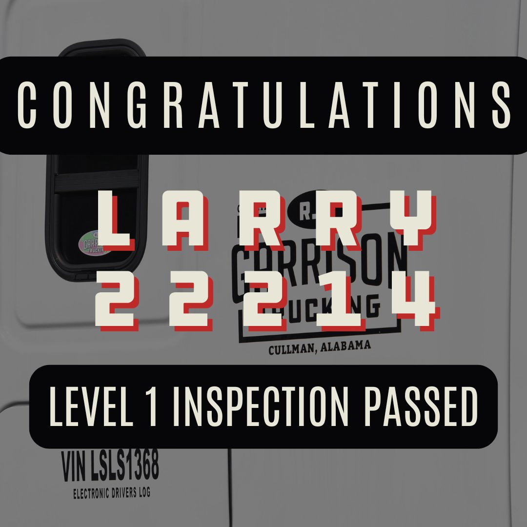 Congratulations to Jennifer, Larry, and Thaddeus on earning clean Level I Roadside Inspections - we are proud to have you three on our team! #regarrisontrucking