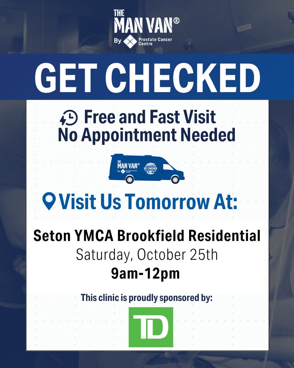 Visit the MAN VAN®  this Saturday, October 25th from 9am–12pm! @ymcacalgary
Get your free PSA blood test (for men ages 40–70) and free mental wellness checks (for men 18+).
📍 4995 Market Street SE, Calgary AB T3M 2P9
🩵 sponsored by TD @td_canada