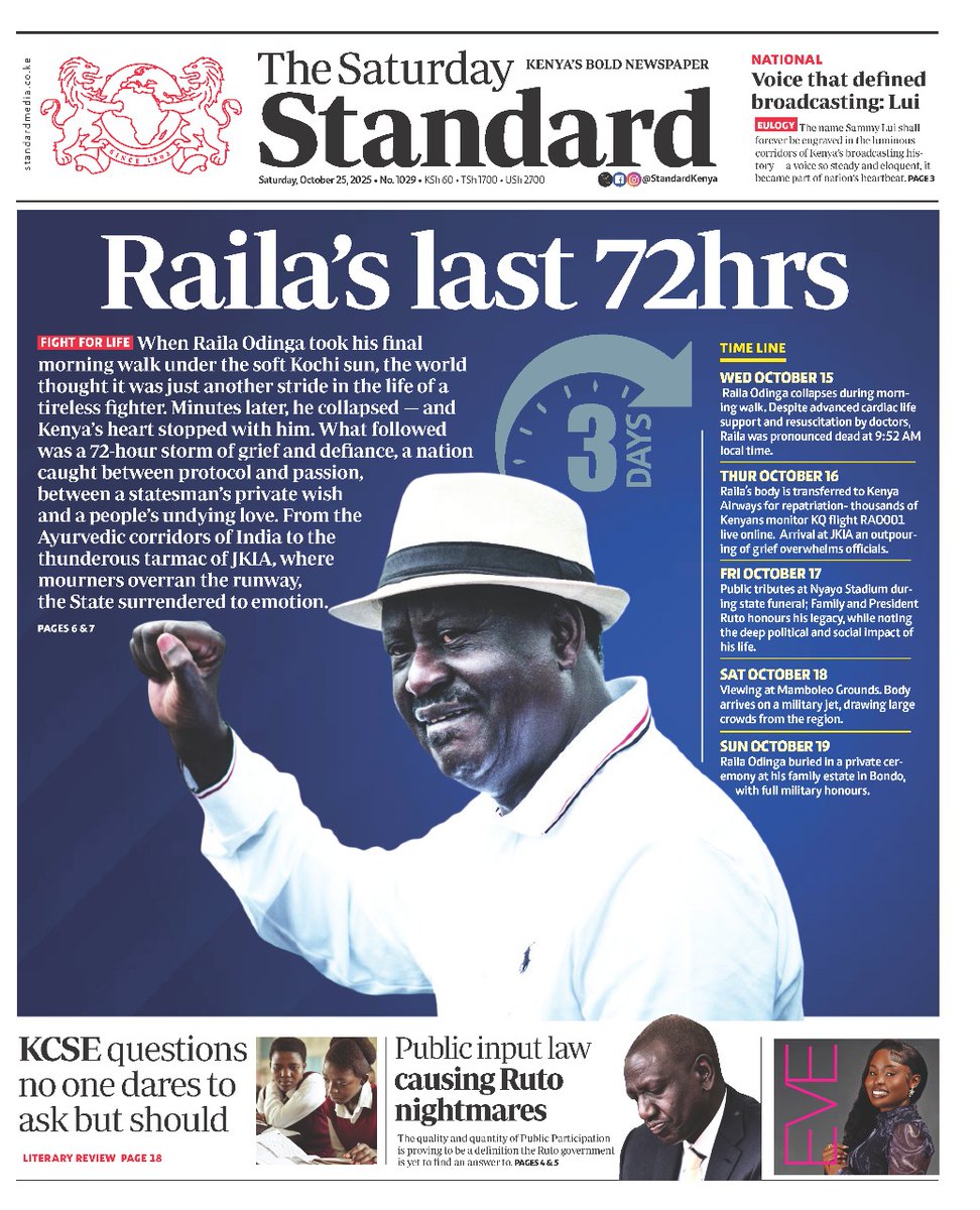 StandardKenya's tweet photo. Raila's last 72hrs

Stay informed with The Standard E-Paper delivered straight to your device anytime, anywhere. Get FULL ACCESS for just Sh7699 all year and SAVE over 45%! Download the app:

https://t.co/bEjwtbQ9ej https://t.co/oXytR9sHOp