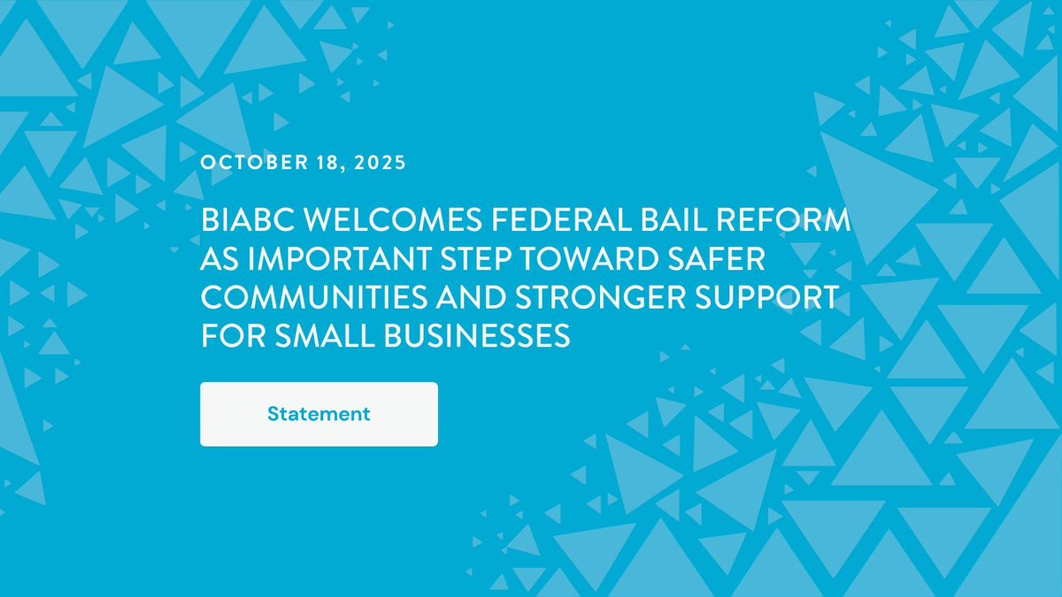 BIABC welcomes today’s federal bail reform legislation—a key step toward safer communities &amp; stronger small biz support. Real change needs action at all levels: bail reform, chronic offender programs &amp; stronger local enforcement. 🔗 buff.ly/Vl3mtLt