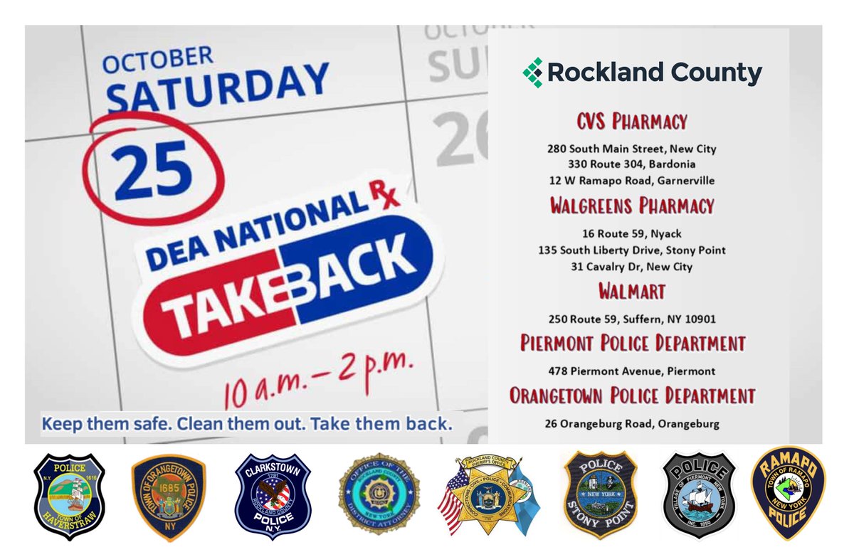 National Prescription Drug Take Back Day - October 25, 2025, 10AM to 2PM Walgreens Nyack, NY ocv.im/kNAT6hs