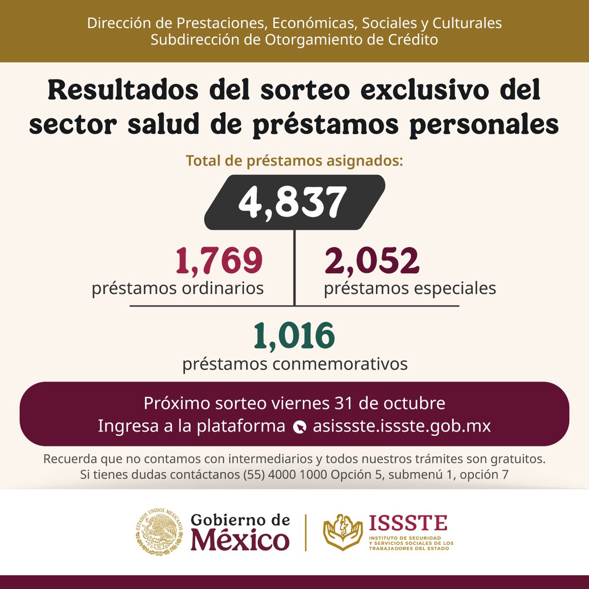 ISSSTE_mx's tweet image. 💫✨ ¡Ay, pero quién es, quién seraaá? 🎤 Es el único, el inigualable, el inconfundible… ¡El sorteo de Préstamos Personales del ISSSTE! 💰💃

¡Taran! 🪄 Los resultados ya están listos 👉🏻 entra aquí: 🔗 siaepp.issste.gob.mx:8441/siaepp/resulta…

🎊 ¡Felicidades a l@s sortead@s! 🥳 Lo primero que…
