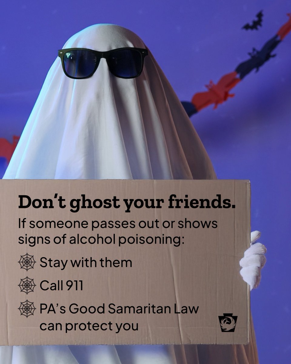 If a night out takes a bad turn, don’t disappear.
If someone shows signs of alcohol poisoning — confusion, vomiting, slow breathing, or can’t wake up — stay with them and call 911. If you’re under 21, PA’s Good Samaritan Law can protect you.#NationalCollegiateAlcoholAwarenessWeek