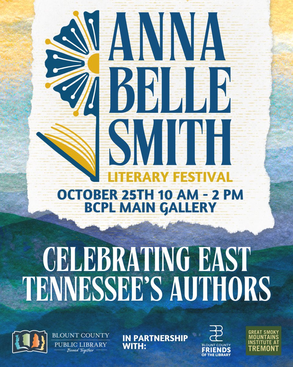 utennpress's tweet image. We're thrilled to be a part of the Anna Belle Smith Literary Festival at the Blount County Public Library tomorrow!
We'll be featuring our most East Tennessee books and authors, as well as bringing some recent best-sellers. Stop by to browse the book fair—it's free!
