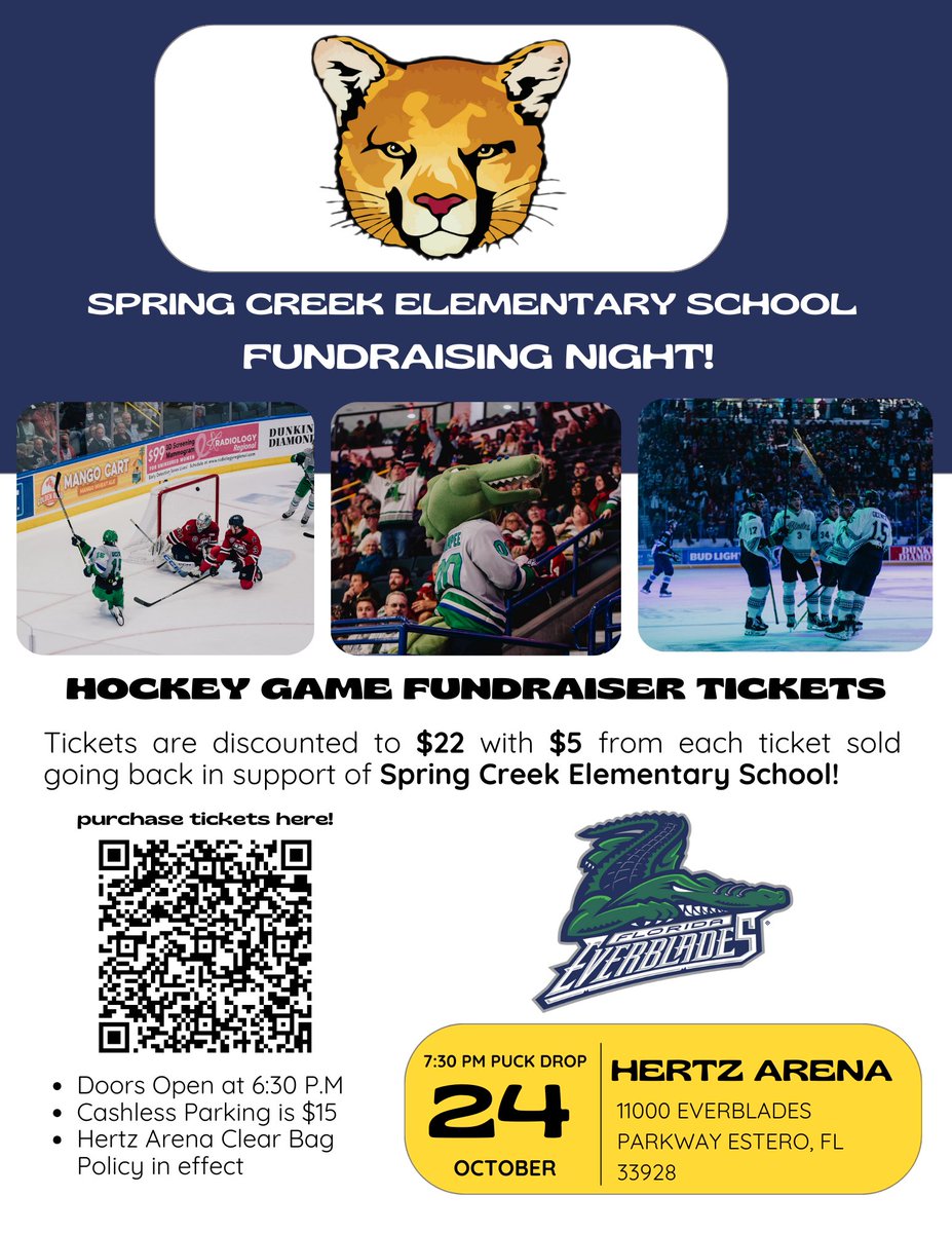 SpringCreekES's tweet image. Just a reminder SCE family! Go enjoy a hockey game and support our school tonight! 🏒🥅