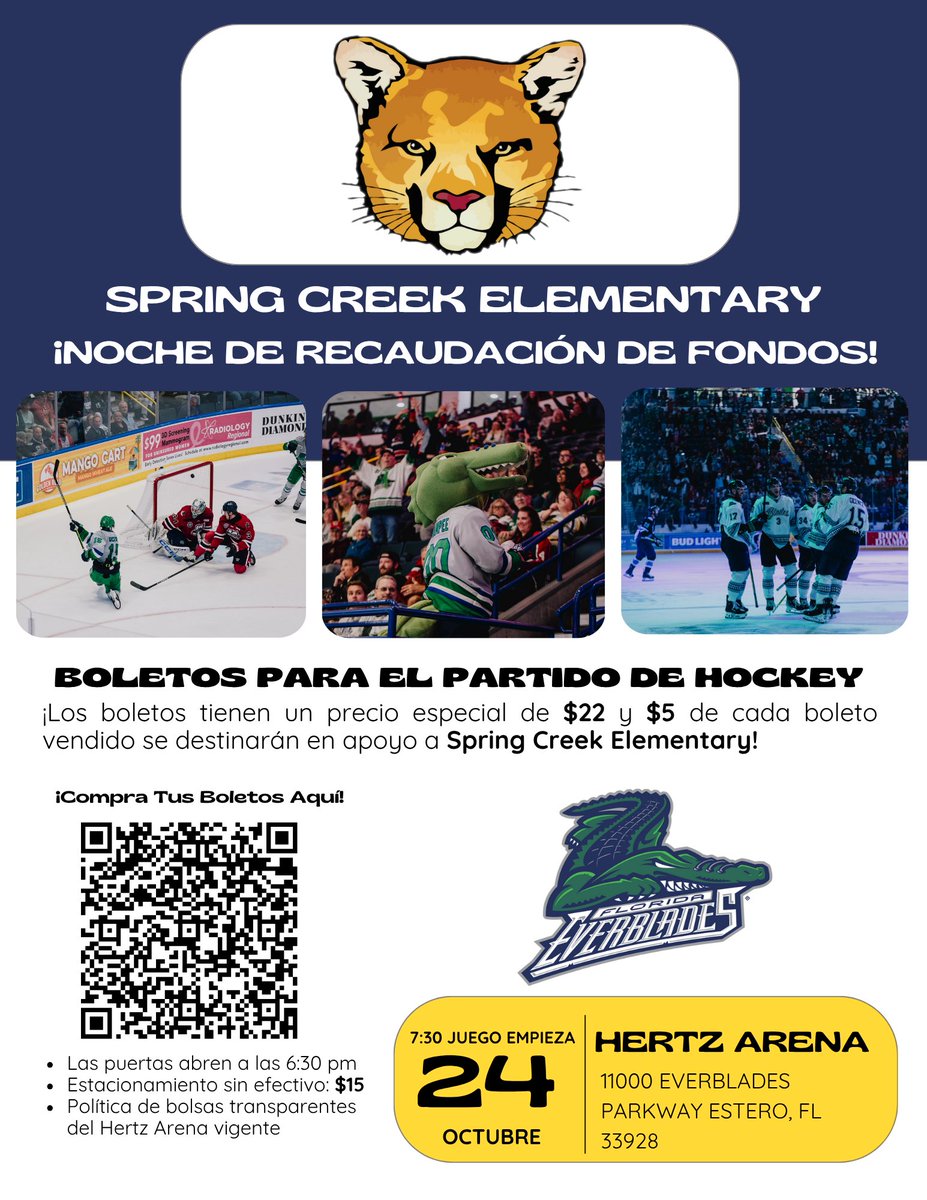 SpringCreekES's tweet image. Just a reminder SCE family! Go enjoy a hockey game and support our school tonight! 🏒🥅