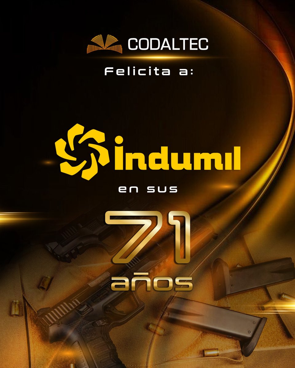 Codaltec's tweet image. 🎉 Felicitaciones a INDUMIL por sus 71 años 🎉

Celebramos con orgullo el aniversario número 71 de la Industria Militar Colombiana – INDUMIL, símbolo de innovación, compromiso y servicio al país.
Gracias a todos quienes hacen parte de esta gran familia. #INDUMIL71Años
🇨🇴
