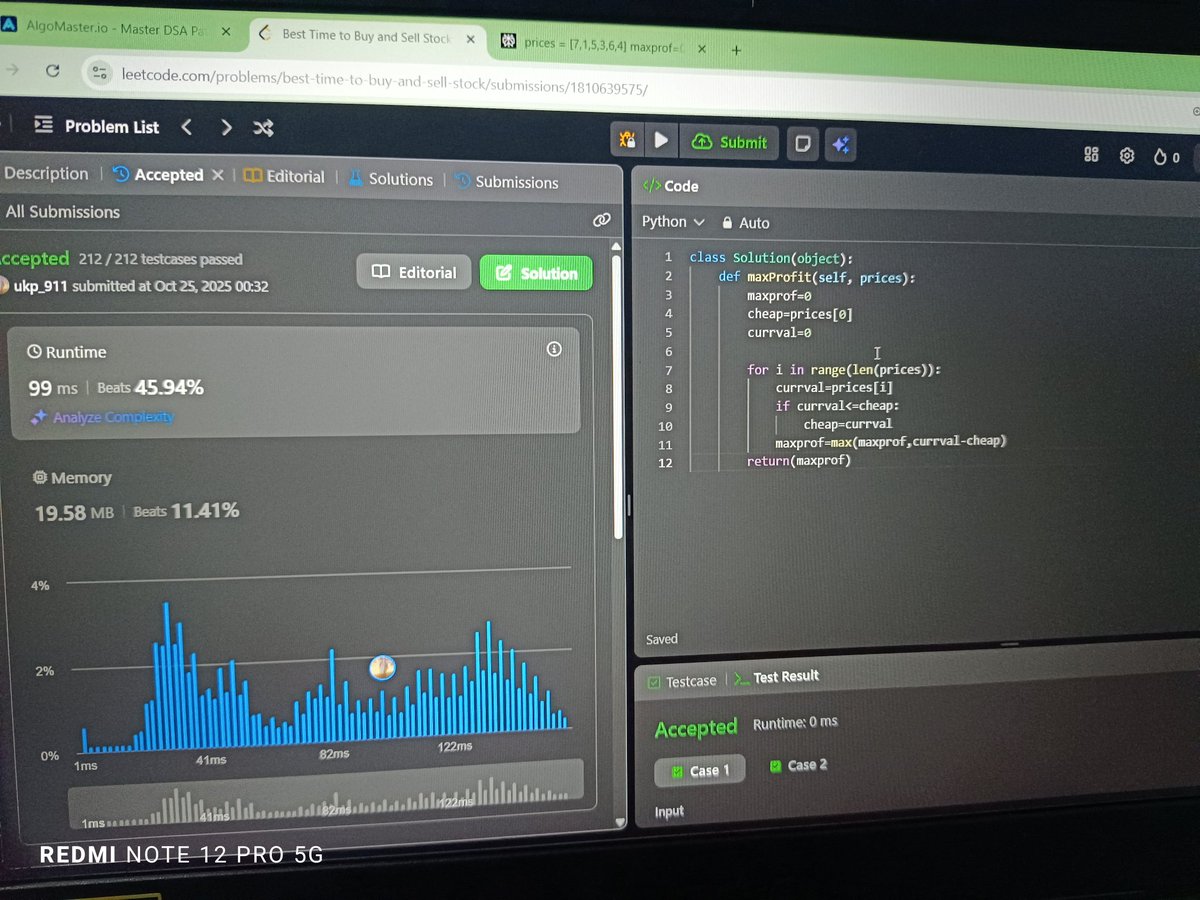 Ujjwal__911's tweet image. Back to solving leetcode 
Today just solved two problems 
1. Buy and sell stock 
2. Buy and sell stock ll
#leetcodeproblems #LeetCode #100DaysOfCode #DSA #SoftwareEngineering