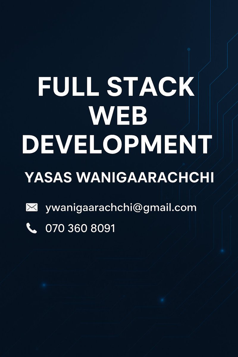 YWanigaarachchi's tweet image. “Building Smarter Websites That Work for You 💻 | Full-Stack Web Development by Yasas Wanigaarachchi”
#WebDeveloper #FullStack #SmartTech #WebDesign #Coding #SoftwareEngineer #DeveloperLife #TechInnovation #SriLankaTech #Ywanigaarachchi #DigitalSolutions #ResponsiveDesign #UIUX