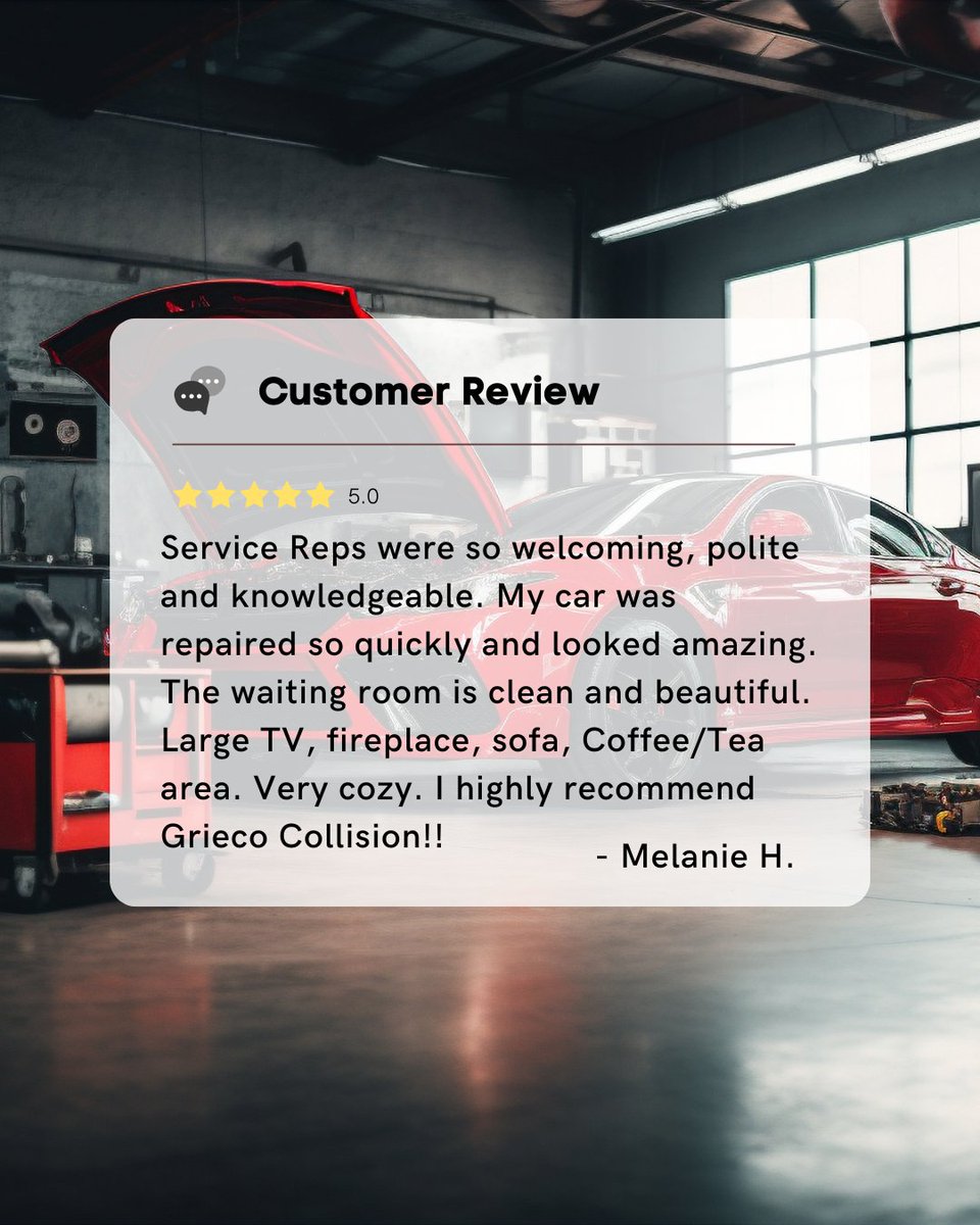 Thank you so much for the 5-star review, Melanie! 🌟 We're thrilled to hear that you had such a positive experience at Grieco Collision Center of Johnston RI!✨ We always want the best for our customers.