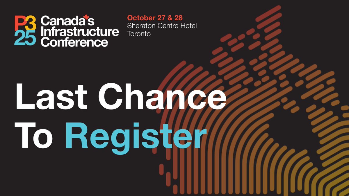 Time’s almost up! 
Your seat at #P32025, Canada’s Infrastructure Conference, is waiting. Join the leaders driving Canada’s infrastructure future, explore bold ideas and connect with peers shaping the projects that define what comes next.
Register now: lnkd.in/eyzZrrfA