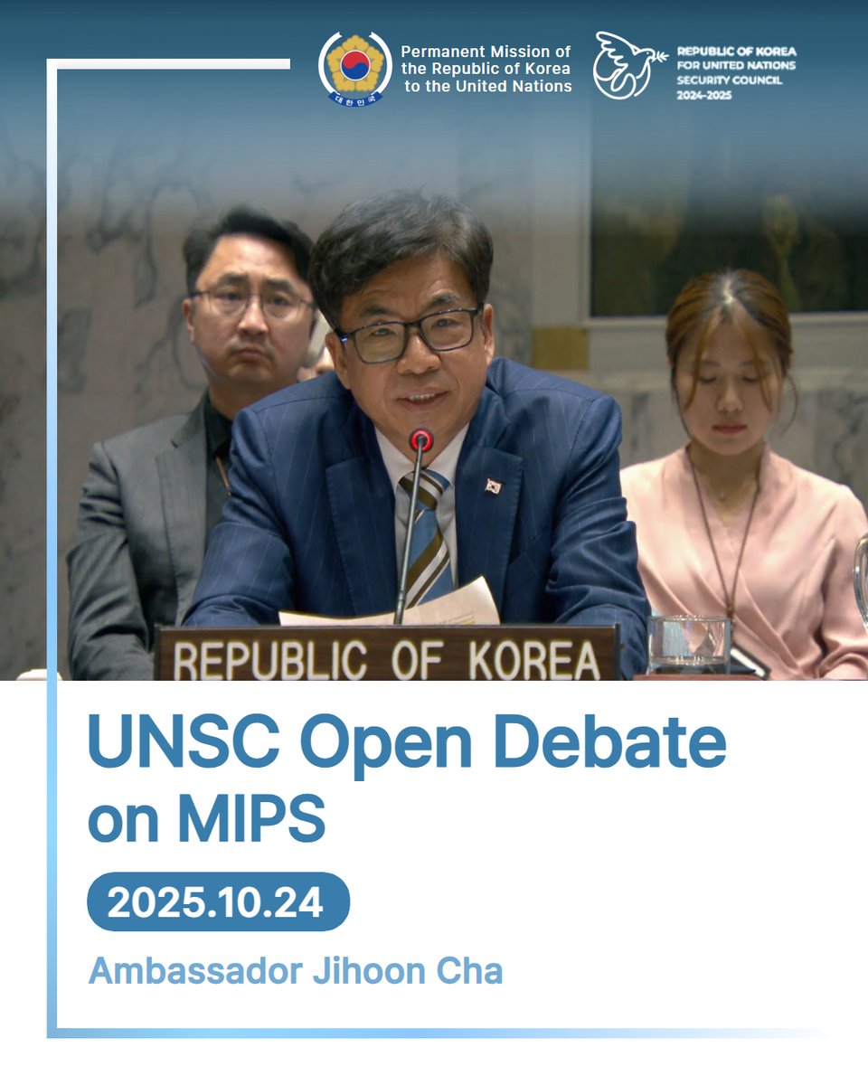 ROK_Mission's tweet image. #MIPS #UNDay
(#UNSC Open Debate, 2025.10.24.)

“Having thrived under the multilateral framework, we have sought to share our experience and contribute actively within the #UN.”

“The #UN’s next chapter will depend on our collective resolve to renew its purpose and keep its…