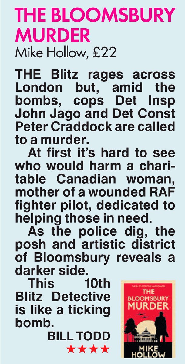 A fighter pilot's mum is murdered in wartime London in this 10th Blitz Detective tale. Here's my review in <a href="/natashahwrites/">natashahardingwrites</a>'s #sunbookscolumn today - #CrimeFiction #crime #thriller #MYSTERY #fiction #books #reviews #BookReview #fridayreads  #war #Blitz