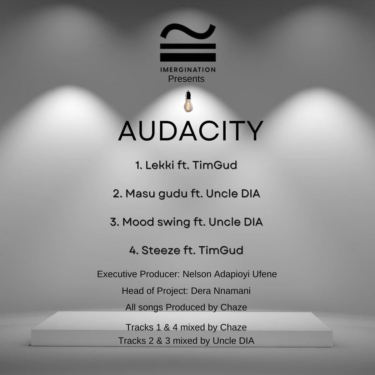 Early this year, we <a href="/Imergination/">Imergination Music</a> released the 'Internal Memo' EP, that was created &amp; released within 24hrs.🏅

We are now set to release the "AUDACITY" EP in Nov.

It features two amazing Artists from our community: <a href="/timgudofficial/">Timgudofficial</a> &amp; <a href="/uncle_DIA/">Who The Hell is</a> 

To God be the glory.