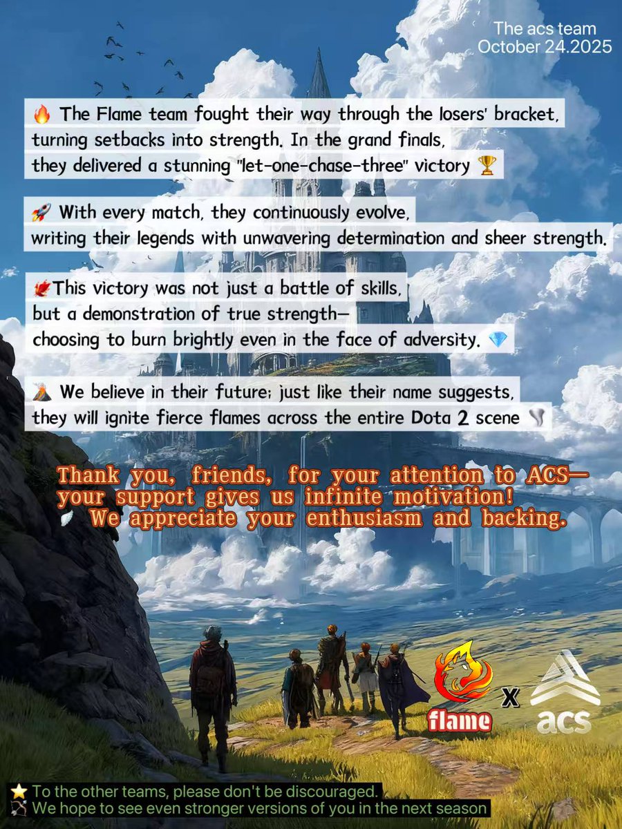 Dota2Acs's tweet photo. ⚡️True strength lies in choosing to burn brightly even in the face of adversity.🔥@flameteam01 https://t.co/hCDP1uhH1O