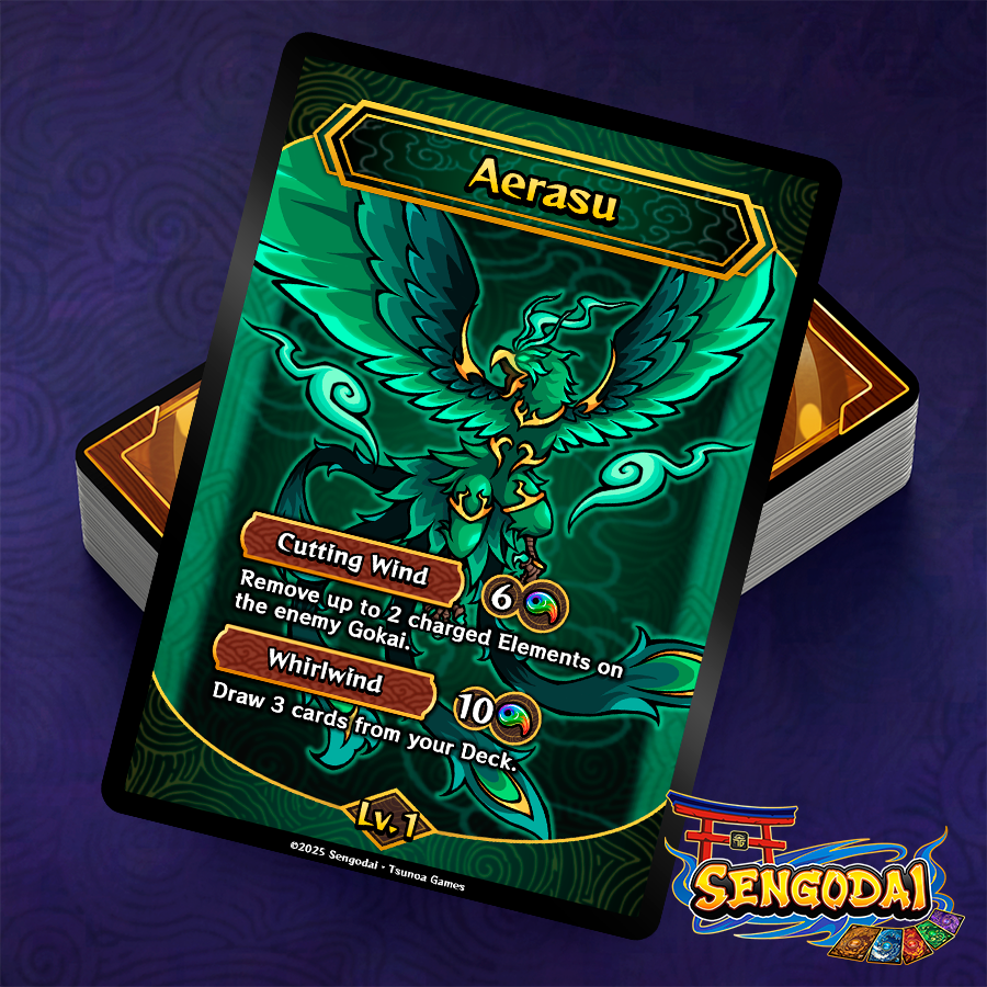 Here is Aerasu, the God of Wind! 🐦‍⬛🍃

Get his card in Sengodai, our upcoming roguelike deckbuilder! ⛩️🃏

#indiegame #gamedev #gaming #godotengine #madewithgodot