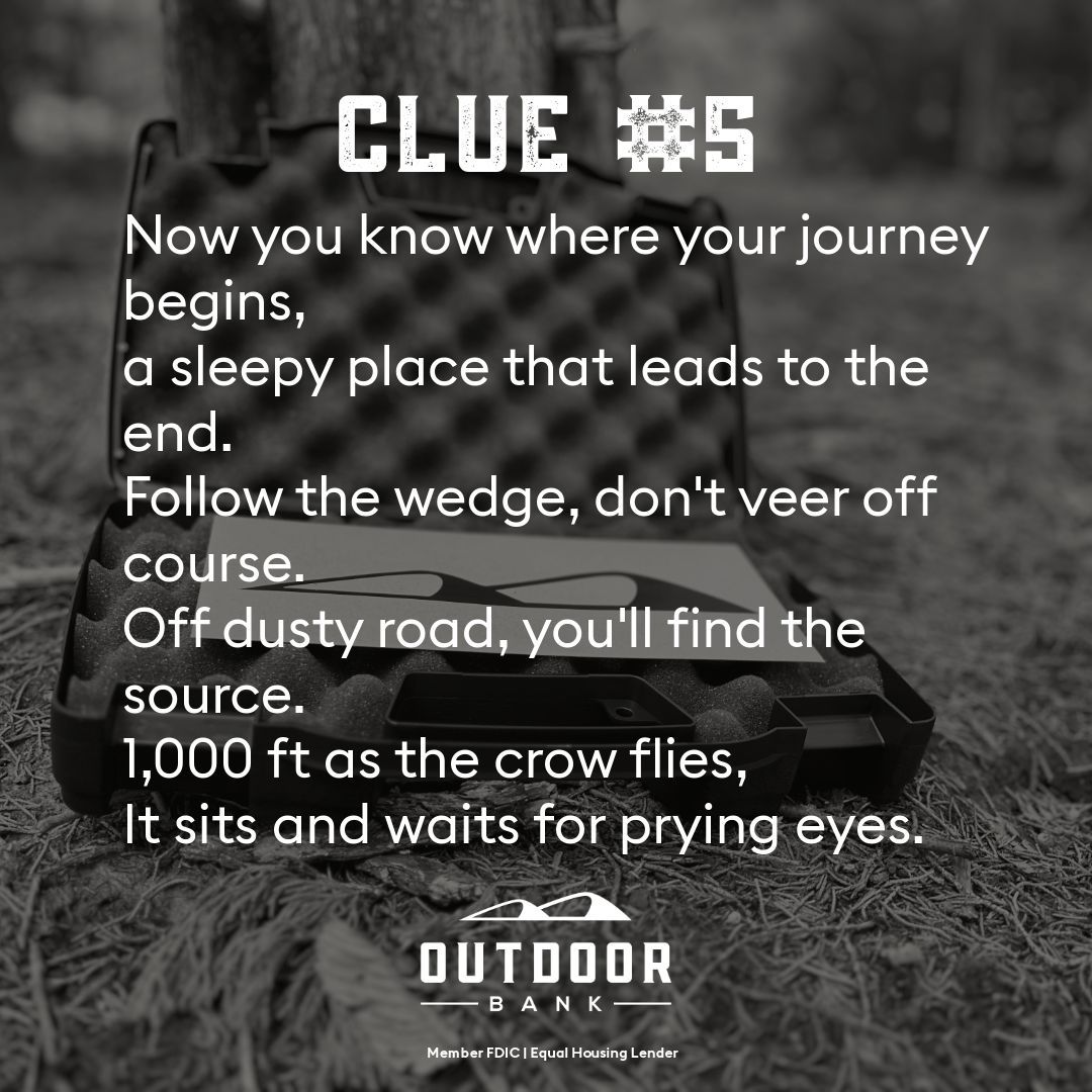 outdoorbank's tweet image. For the first time, we&apos;ve arrived at Clue #5.

Good luck!

#thehunt #getoutthere #outdoorbank