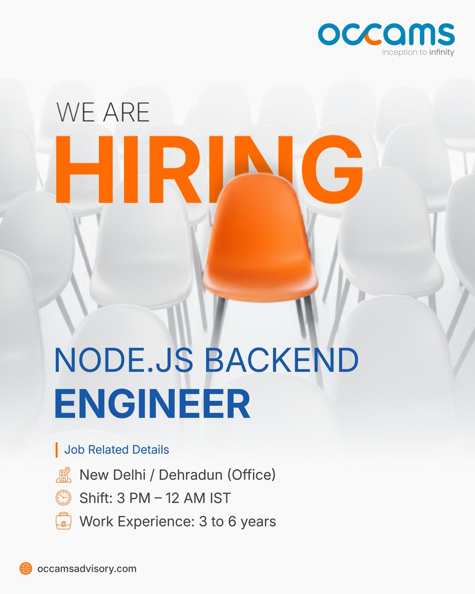 OccamsAdvisory's tweet image. We’re hiring a Node.js Backend Engineer in New Delhi or Dehradun (on-site).
Shift: 3 PM – 12 AM IST
Experience: 3 to 6 years
Apply now → occamsadvisory.keka.com/careers/jobdet…
#NodeJSJobs #BackendEngineer #TechCareersIndia #HiringNow #OccamsAdvisory