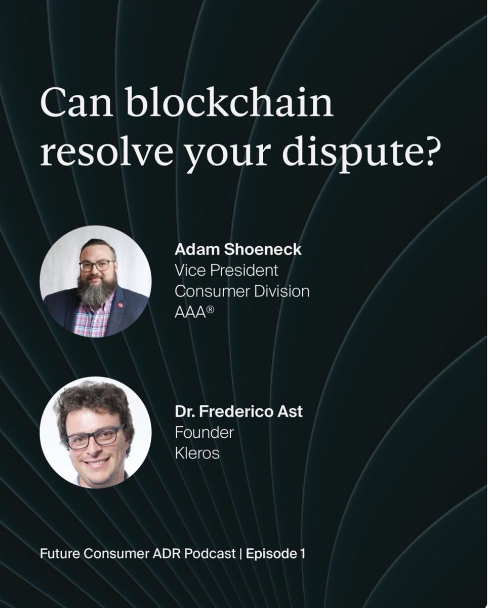 federicoast's tweet image. &quot;Can blockchain resolve your dispute?&quot;

My conversation with Adam Shoneck, Vice-president of the Consumer Division, on the Future Consumer ADR podcast from the American Arbitration Association.

A great listen for this weekend! 👇
youtu.be/6gECBo4_NLM?si…