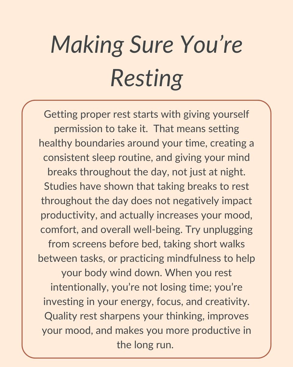 GSUARTLab's tweet image. As midterms come and go, many feel guilty for taking time to rest. Take this post as a reminder that consistent rest is not only okay, but necessary for your mental and physical wellbeing! #mentalhealth #mentalhealthawareness #mentalwellbeing